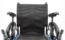 EXO back upholstery with contoured panels, flip-back armrests and wheel lock levers on a blue frame