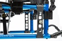 Fixed rear axle plate of the Quickie QX, with holes that set the rear seat height in 1-inch steps