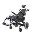 Black-framed SR45 seen from its other front corner, with armrests, cushion, headrest and footplates