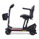 Side view of the CarryOn assembled, with the tiller and front basket at left and the seat at right