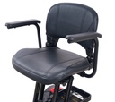 Contoured black vinyl seat with padded armrests on the folding seat post