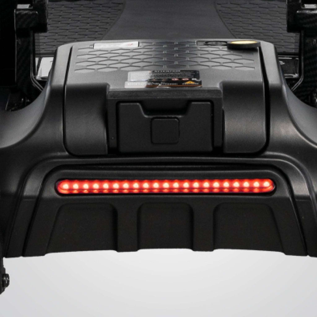 Red LED rear light below the battery box at the back of the scooter