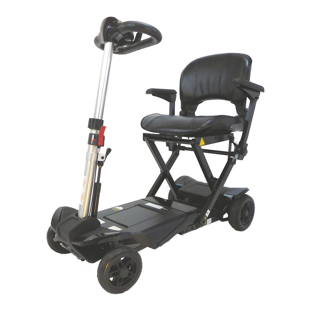 Black Transformer unfolded, front three-quarter view with the seat and armrests