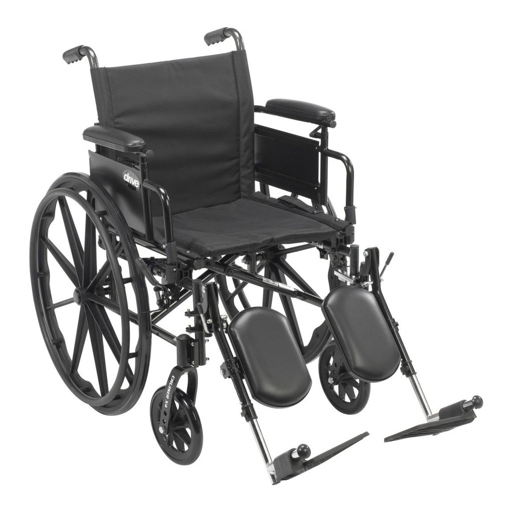 Cruiser X4 with the swing-away elevating legrest option, padded calf rests and composite footplates