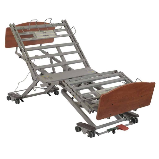 P903 long term care bed with the head section raised and wood bed ends fitted