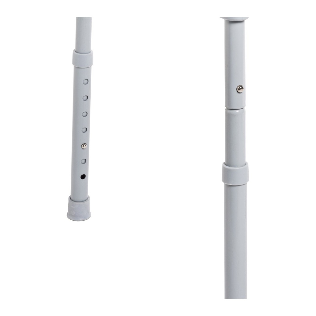 Leg extensions with a column of height holes, a push button and a grey rubber tip