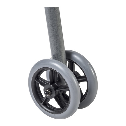 Five inch front wheel and the grey grip on the bariatric folding walker