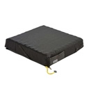 Cushion in its standard stretch cover with mesh sides, the valve and yellow rope at the front corner