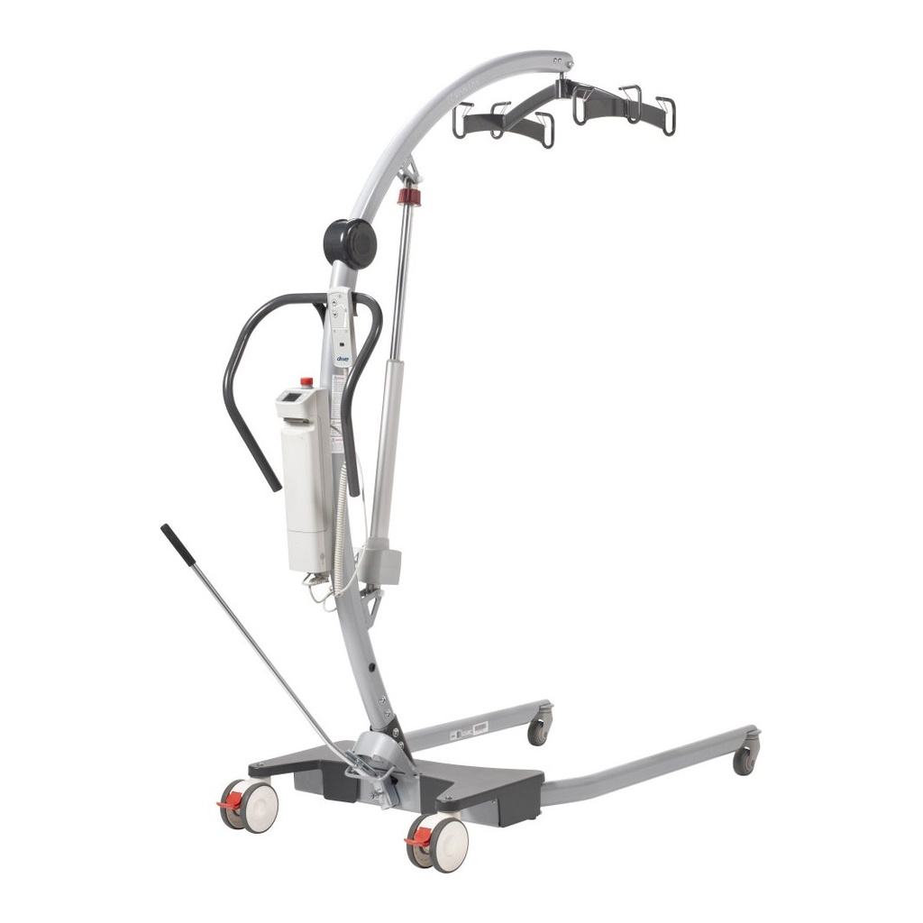 Gravis floor patient lift at three quarters with its base legs open