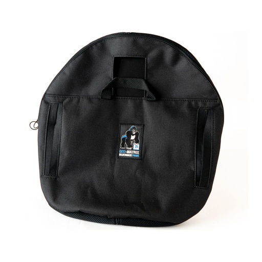Rear of the Silverback Prime backrest in its black cover, with the Geo-Matrix Silverback Prime label