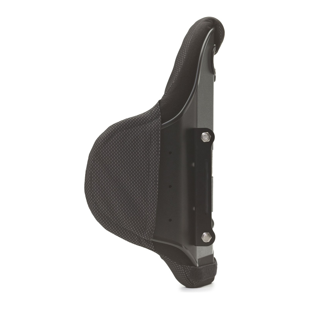 Side profile of the Matrx E2 Deep backrest with the shell edge curving forward and the rear mounting plate
