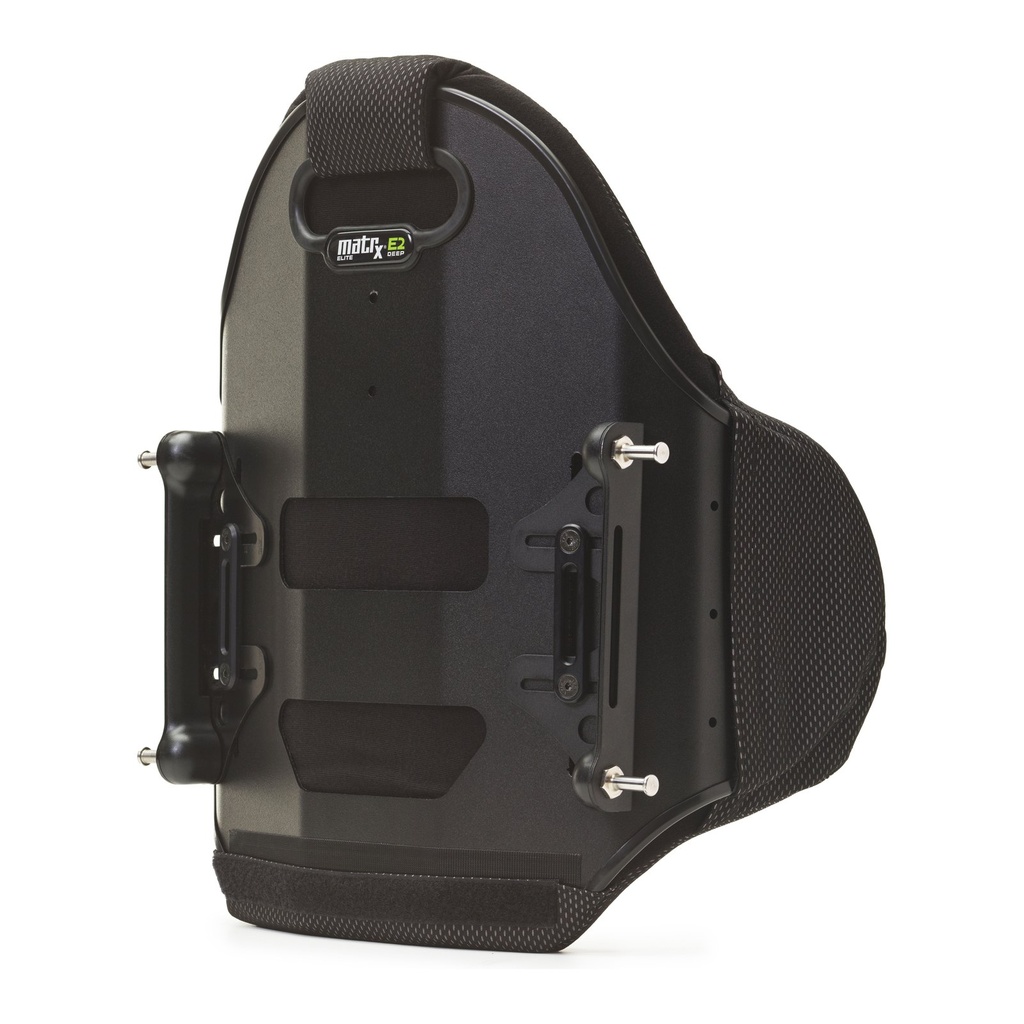 Rear of the Matrx E2 Deep backrest with the matrx ELITE E2 DEEP label and two mounting brackets