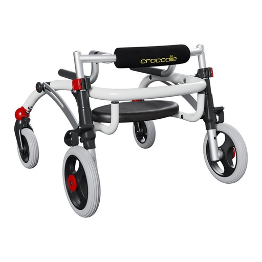 Crocodile walker in white and grey seen from behind, showing the rear wheels and handles