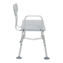 Side view of the grey transfer bench, with the arm and A-frame visible