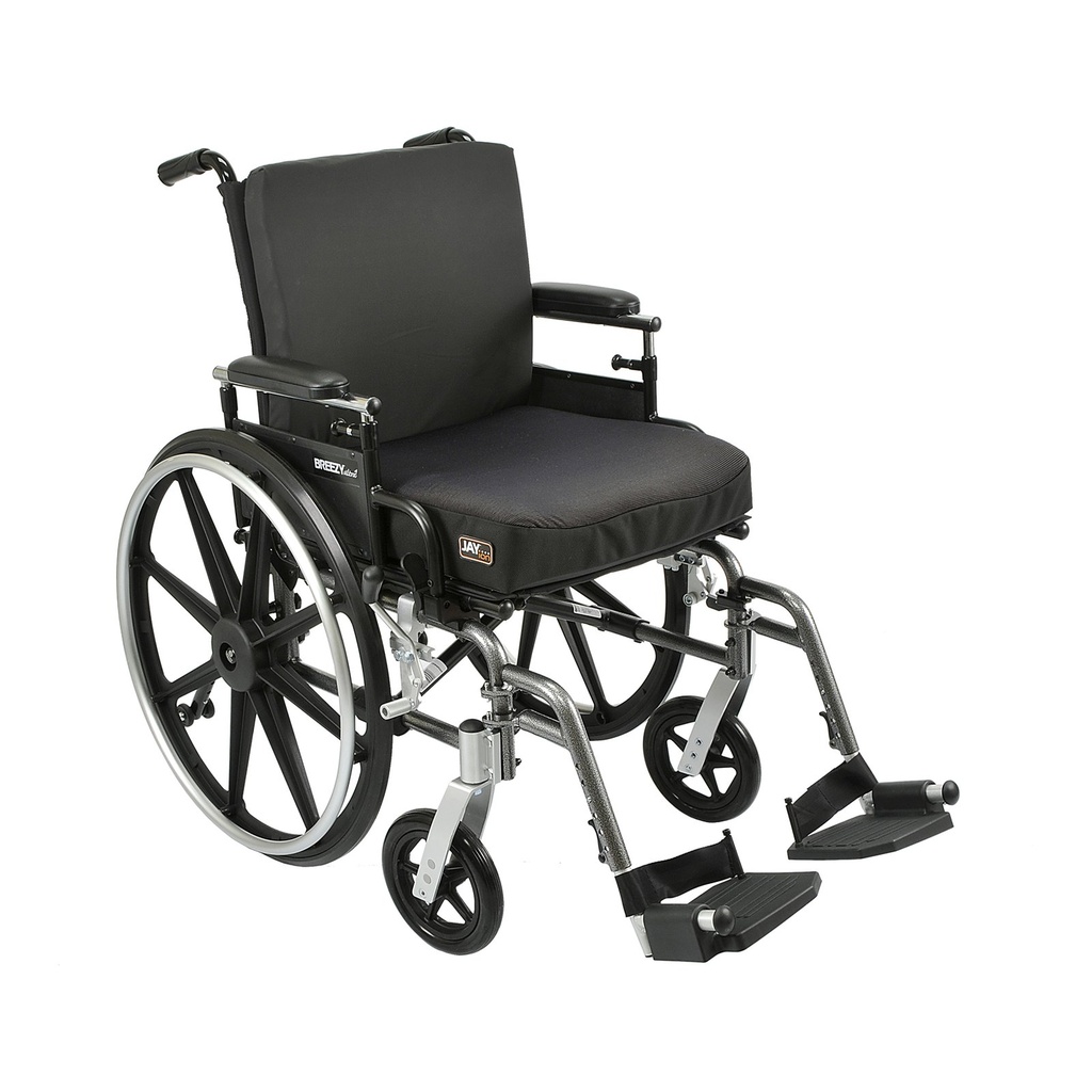 Jay Ion cushion fitted on the seat of a manual wheelchair, viewed from the side