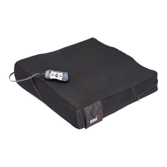 Hybrid Elite SR cushion assembled in its black cover with the ROHO Smart Check monitor attached