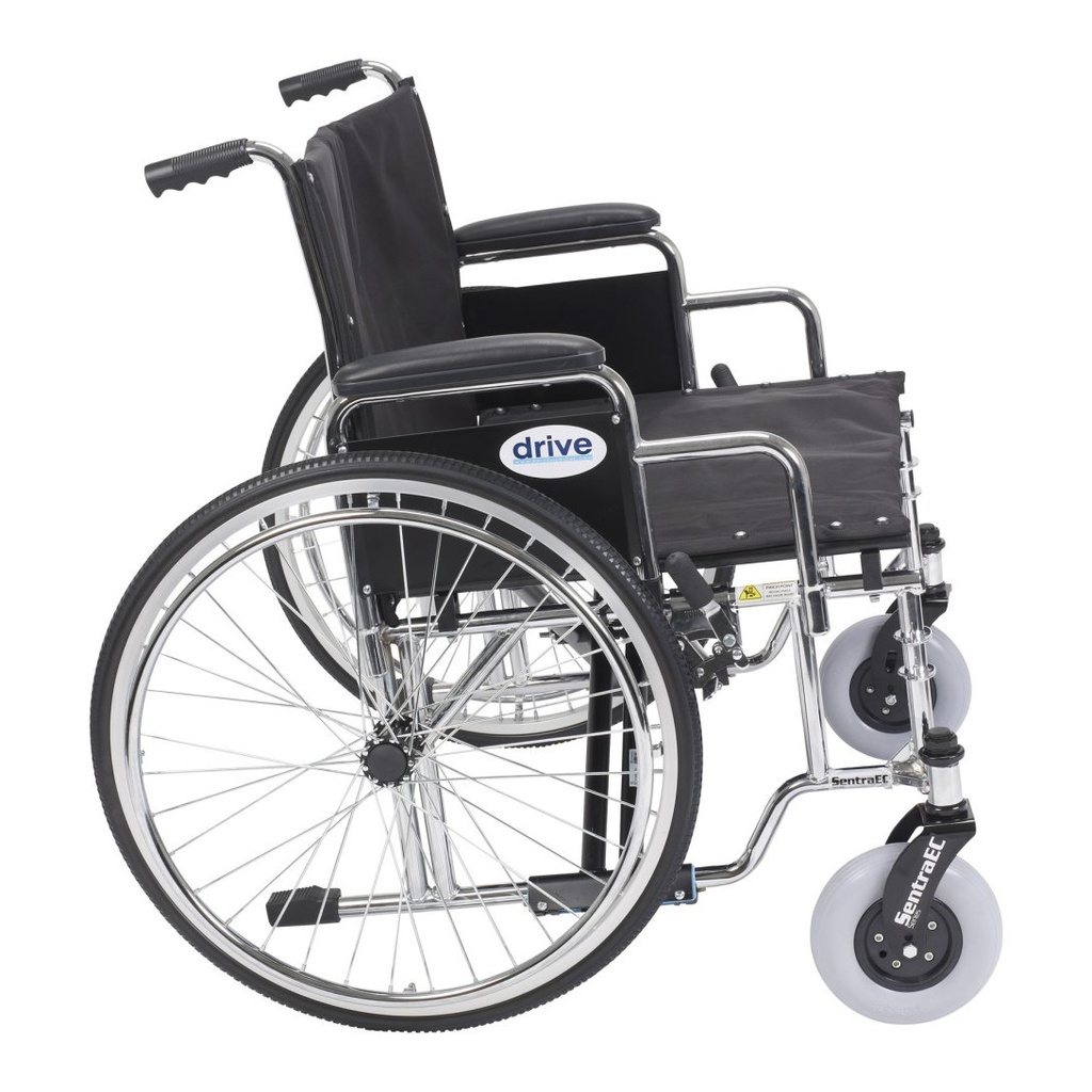 Side view of the Drive Sentra EC bariatric chair with spoke wheels and casters