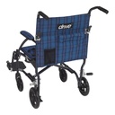 Rear view of the blue Fly-Lite chair with plaid back and carry pocket