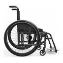 Side view of the carbon Helio Ultralight Folding chair, low fabric back, and angle-set footplates