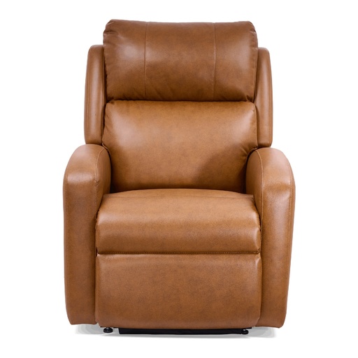 Caramel Sleeper Slim PR764 upright, stitched back, rolled arms, footrest closed