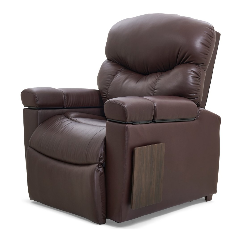 Dark brown Cloud Plus PR511 raised, wood-look side panel, footrest closed