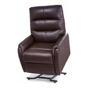 Brown Elara PL118 raised on the lift frame, segmented back, footrest closed