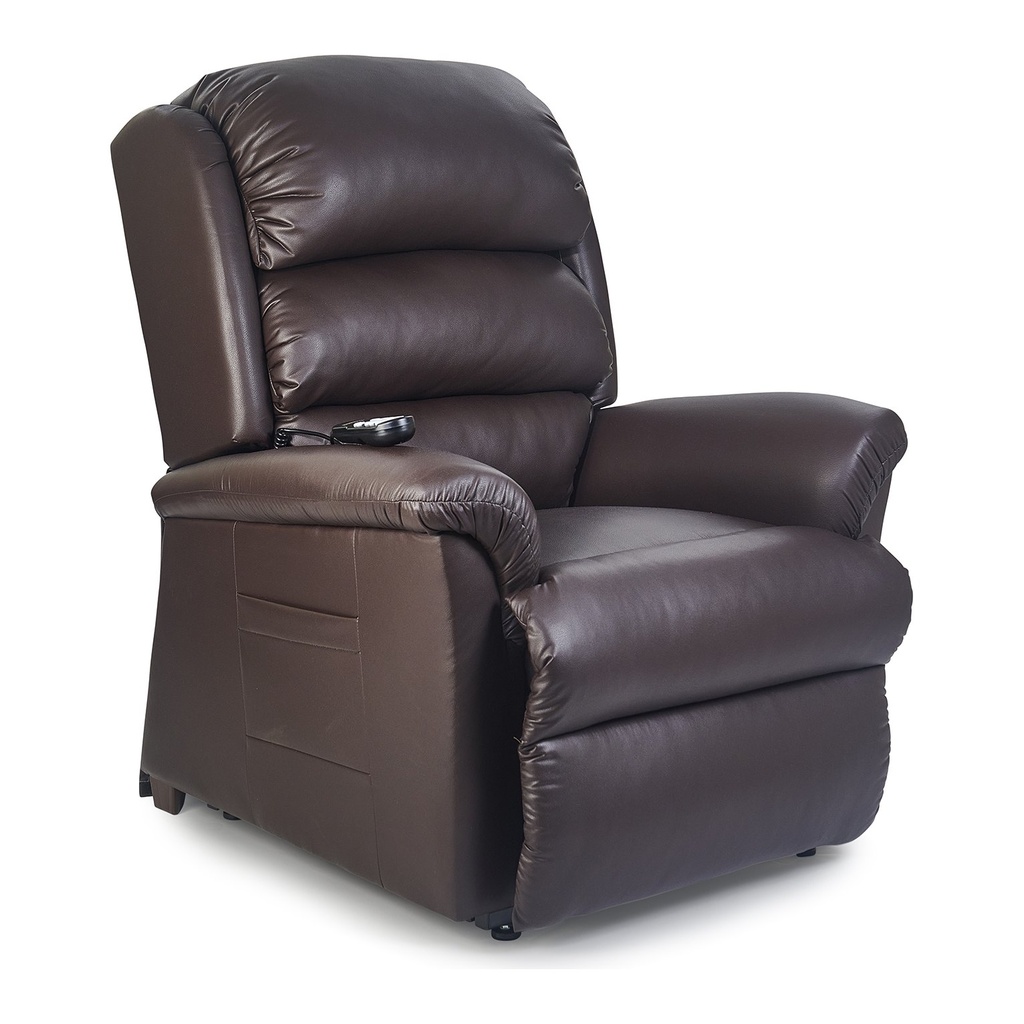 Dark brown Relaxer PR766 upright, three-pillow back, footrest closed