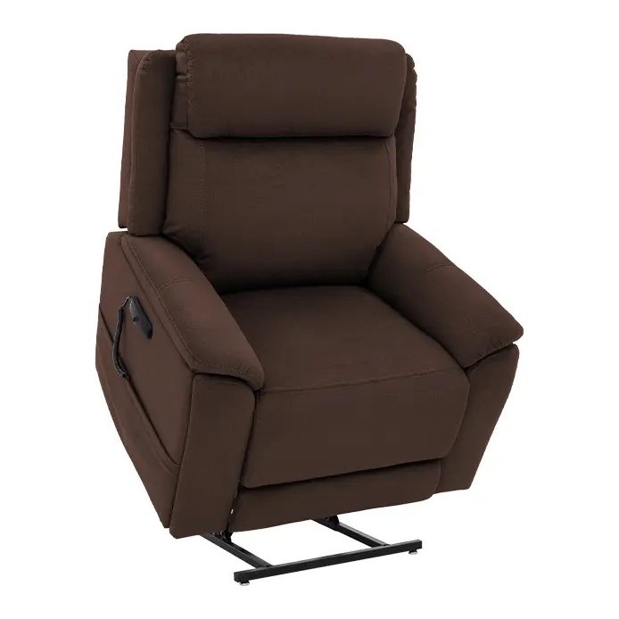 Pride Evolution LC-435 in brown fabric, front view with the footrest in