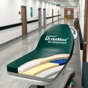 Green UltraMax for Stretchers pad on a stretcher, cover turned back to the foam