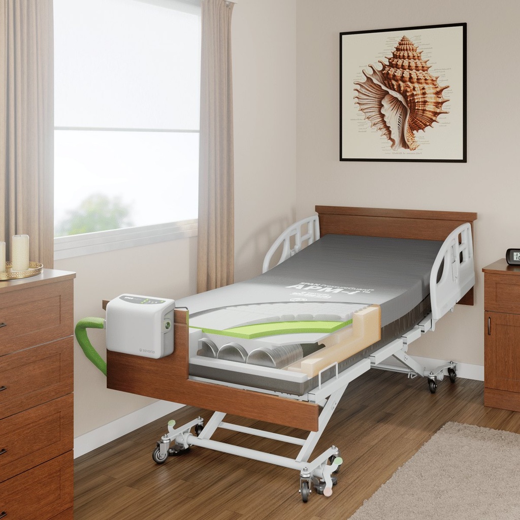 APM-i mattress on a hospital bed, cover cut away to show the air cylinders