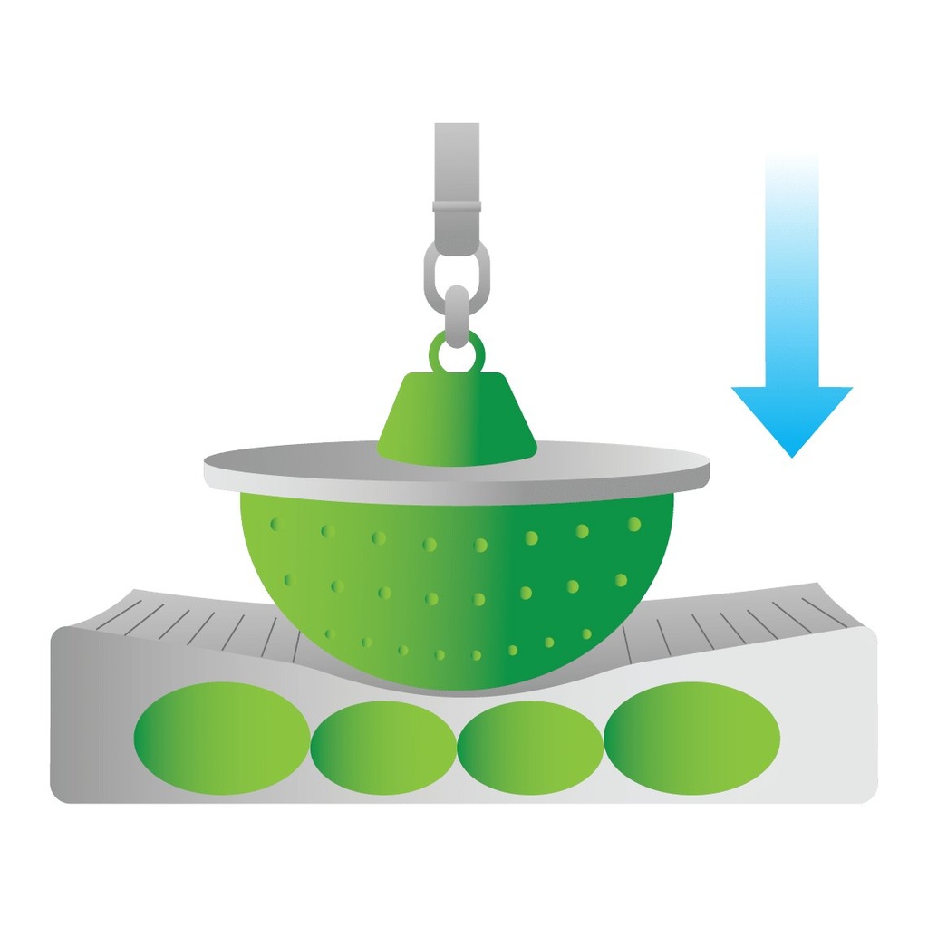 Diagram of a weight sinking into four green air cylinders