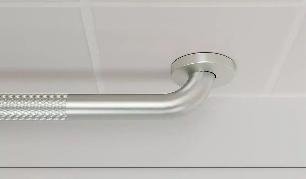 Flange cover and the knurled grip on the HealthCraft L-shaped grab bar