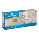 AquaSense toilet safety rails retail box, printed with the 300 lb capacity and limited lifetime warranty