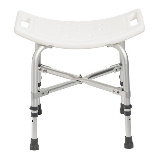 The back edge of the shower chair seat, with a hand hold cut into each side