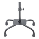 Close view of the K-shaped four legged base on the black quad cane, with the height collar above it