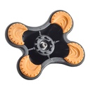 Underside of the MiniQuad tip showing four orange treads and the metal socket the cane shaft fits into