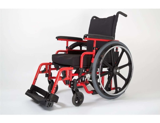 NRG+ Gold with a red frame, mag rear wheels and flip-back armrests, front three-quarter view