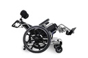 Silver STP frame from the side, seat tilted back and the legrests raised in front