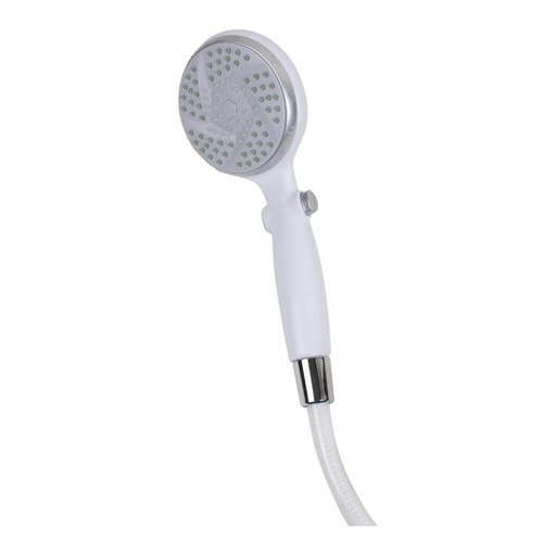 The Carex hand-held shower spray with its white reinforced nylon hose attached to the handle