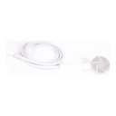 The white reinforced nylon shower hose coiled, with a threaded fitting at each end