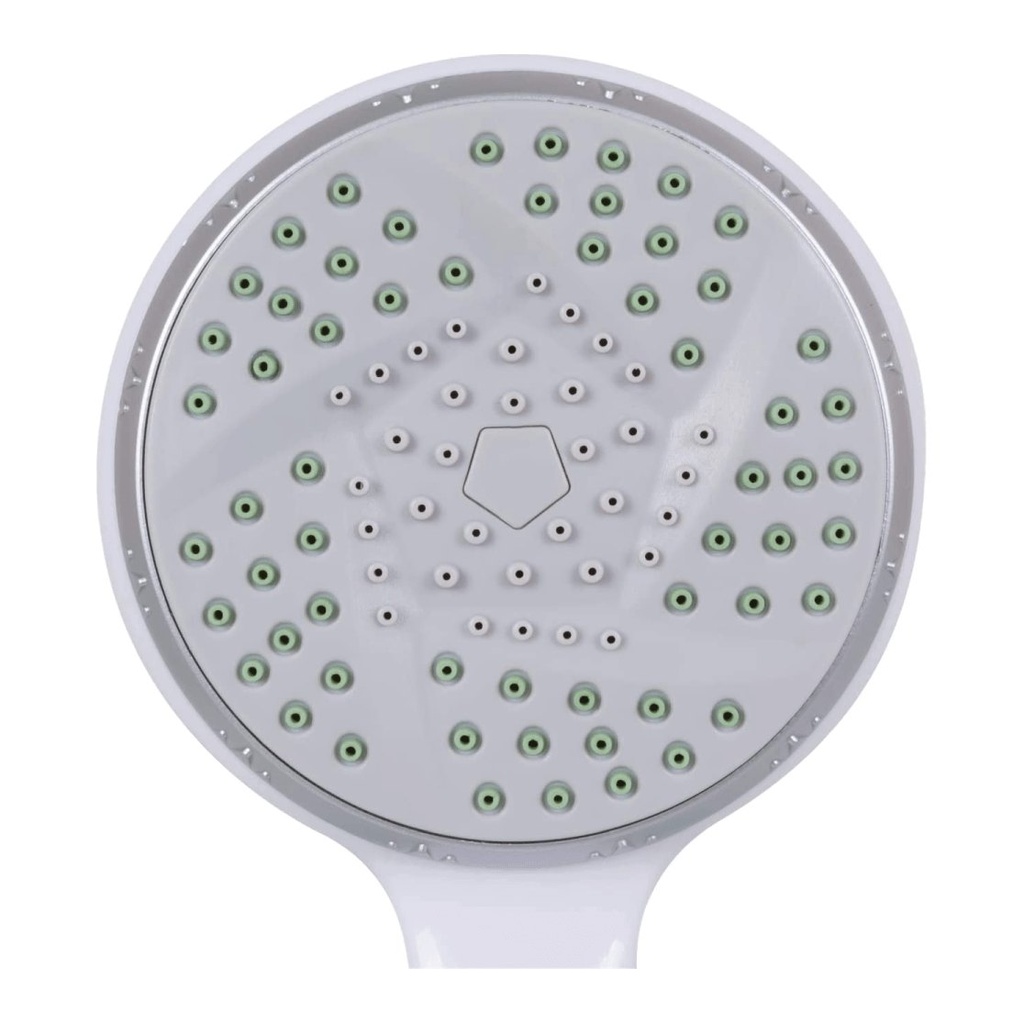 Close-up of the spray face of the Carex hand shower, showing its single ring of nozzles