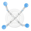 Underside of the bath stool, showing the crossed base bars bolted through the centre and the suction feet