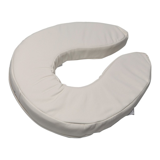 The same cushion alone, showing its padded U shape and wipeable naugahyde cover