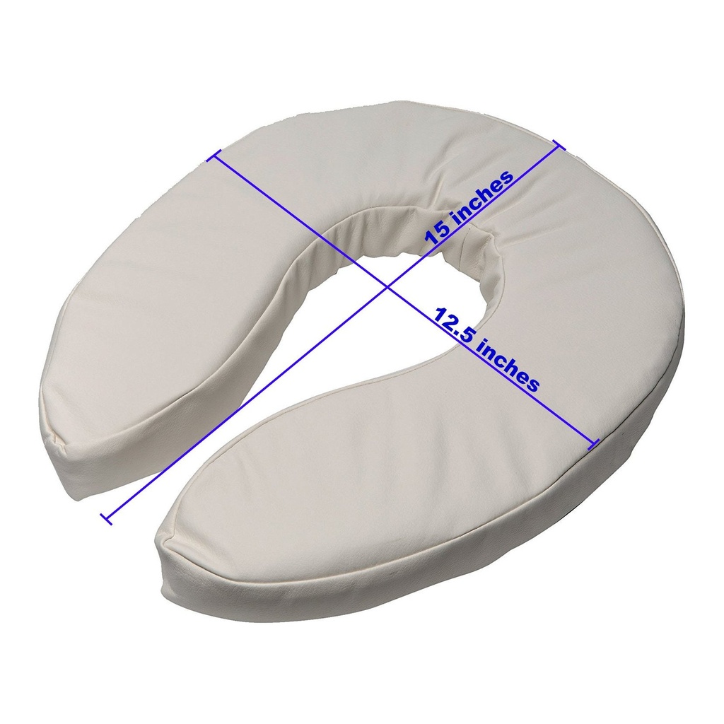Top of the cushion with the maker's measurements marked on it, 15 inches by 12.5 inches