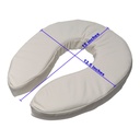 Top of the cushion with the maker's measurements marked on it, 15 inches by 12.5 inches