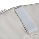 Close view of one hook-and-loop strap and the stitched seam on the cushion's edge