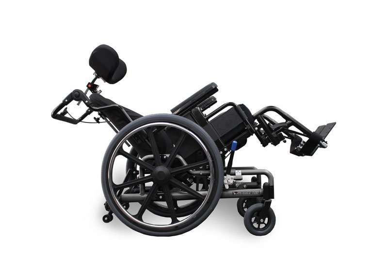 Black STP from the side, tilted back, with the tilt release cable running down from the push handle