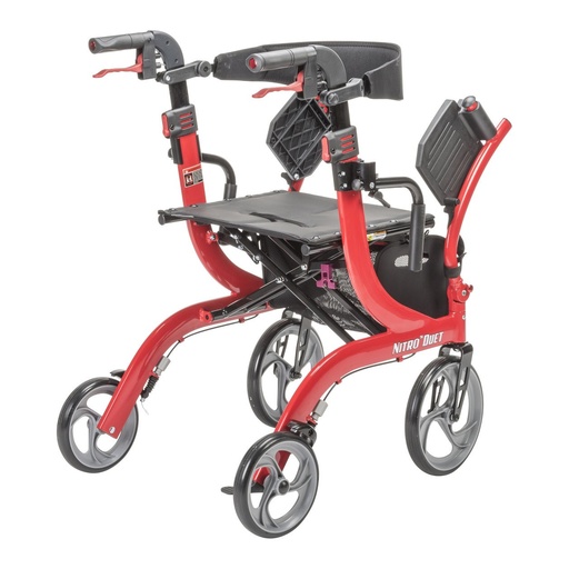 Side view of the Drive Nitro Duet in transport mode with footrests down and armrests up
