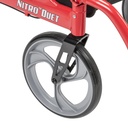 Close-up of a Nitro Duet caster, fork and the red frame badge