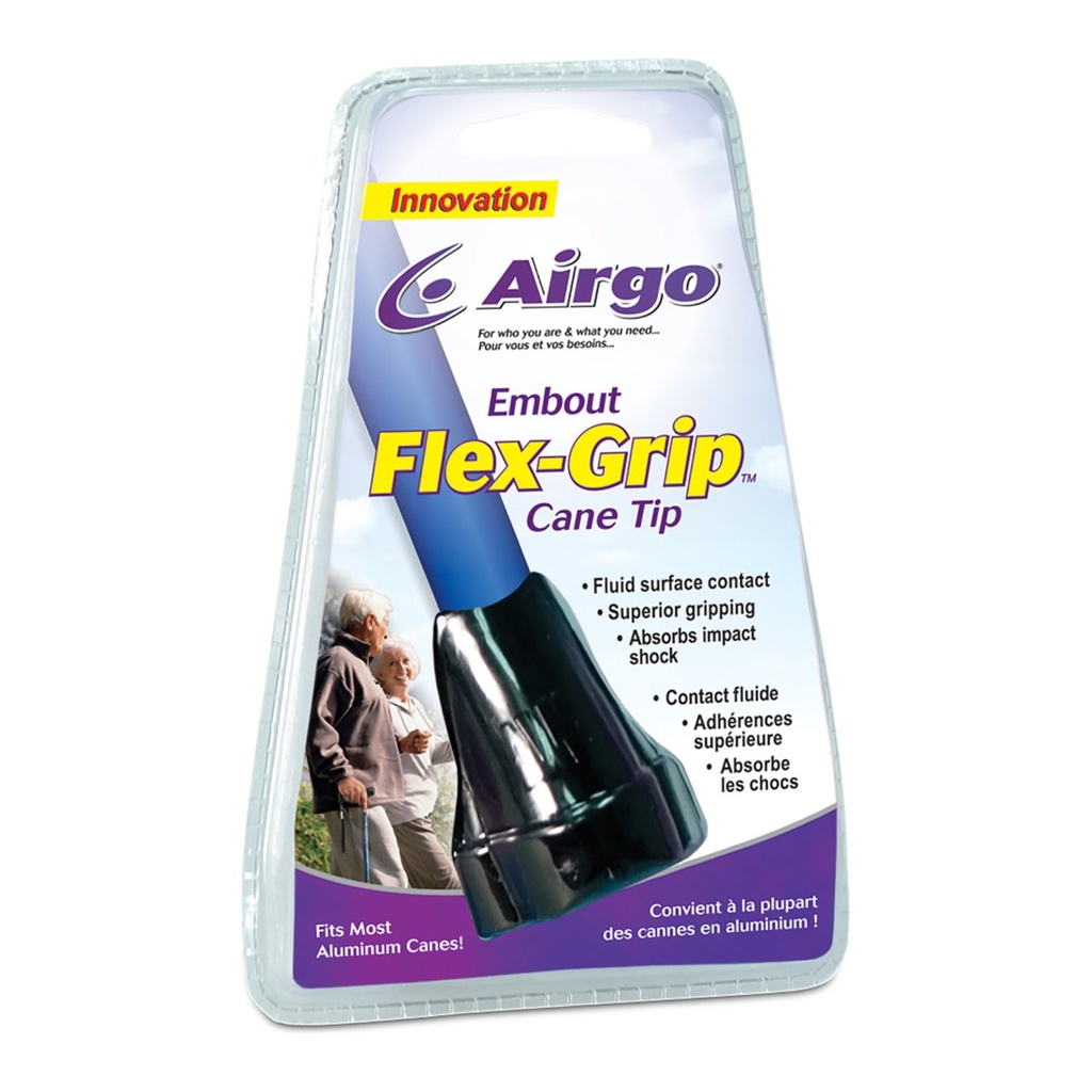 Retail blister of the black Airgo cane tip 735-001 on a bilingual card